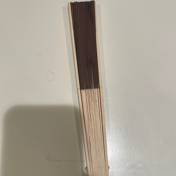 Never Used Brown Paper & Wood Fan - Picture 3 of 4